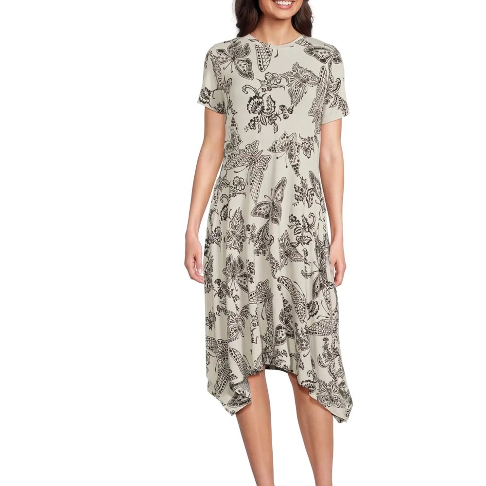 Johnny Was JWLA The Janie Short Handkerchief Hem Dress Butterfly Print Size S